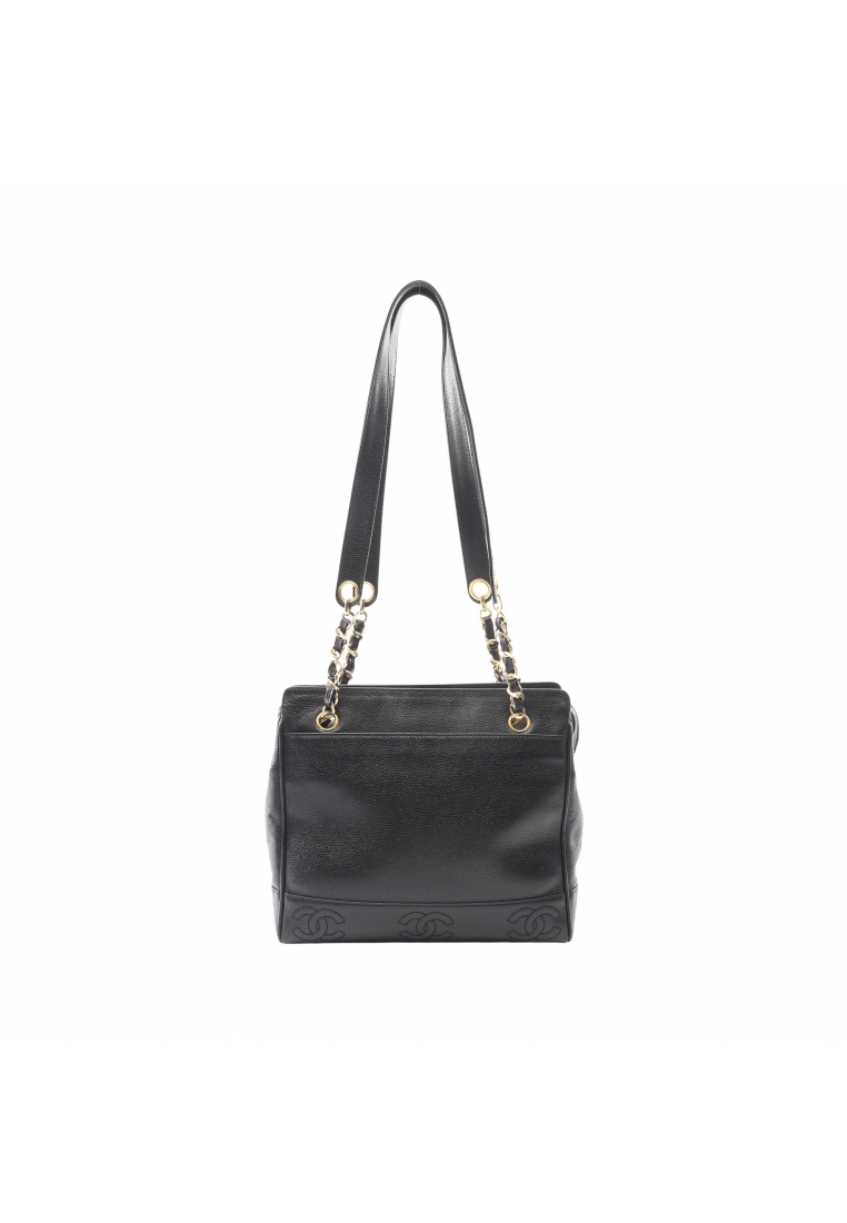 Chanel Pre-Loved Chanel triple coco mark chain shoulder bag chain tote bag Caviar skin black gold ha