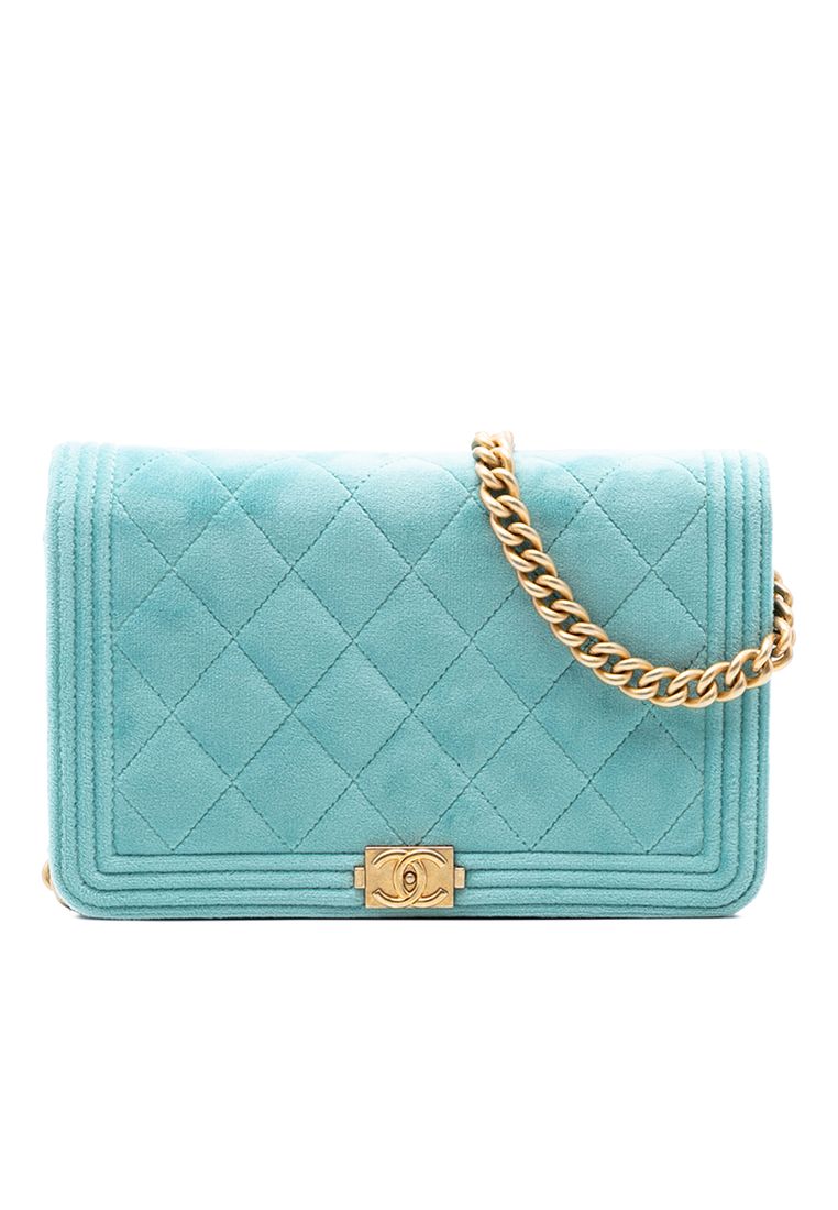 Chanel Pre-Loved Chanel Quilted Velvet Boy Wallet On Chain