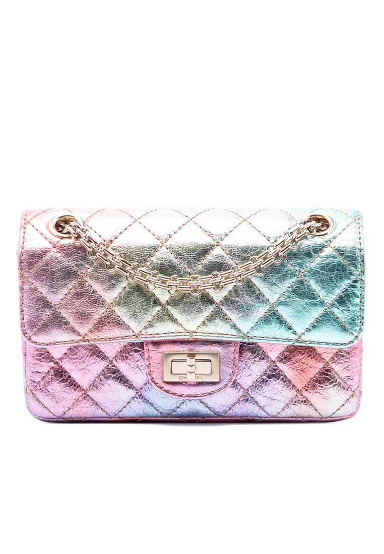 CHANEL Pre-Loved Chanel Mini Quilted Crinkled Goatskin Rainbow Reissue 2.55 Single Flap 224