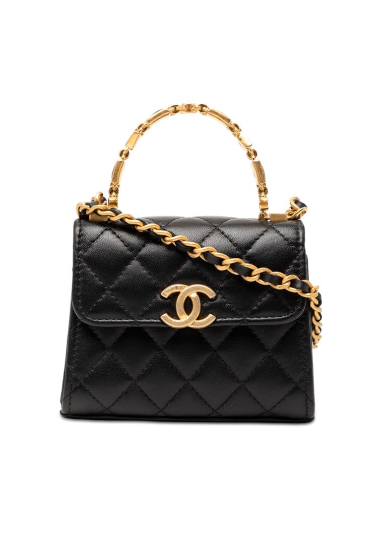 Chanel Pre-Loved Chanel Mini Cc Quilted Lambskin Enamel Top Handle Bag