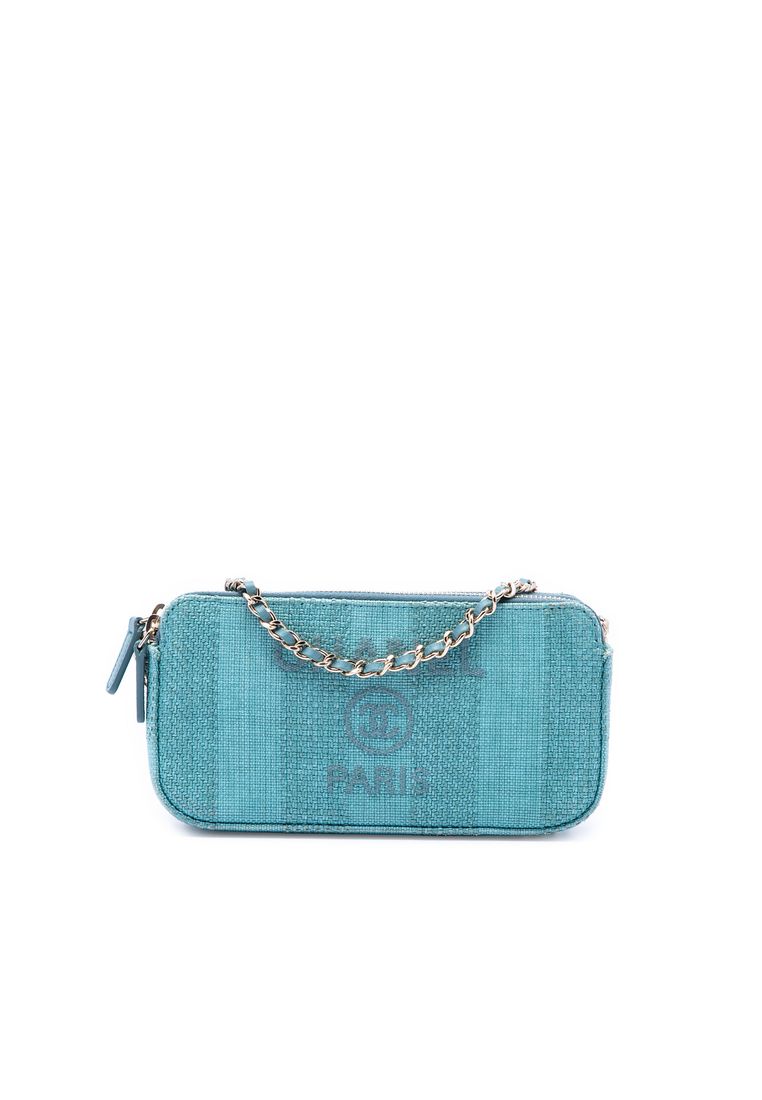 CHANEL Pre-Loved Chanel Raffia Deauville Double Zip Clutch With Chain