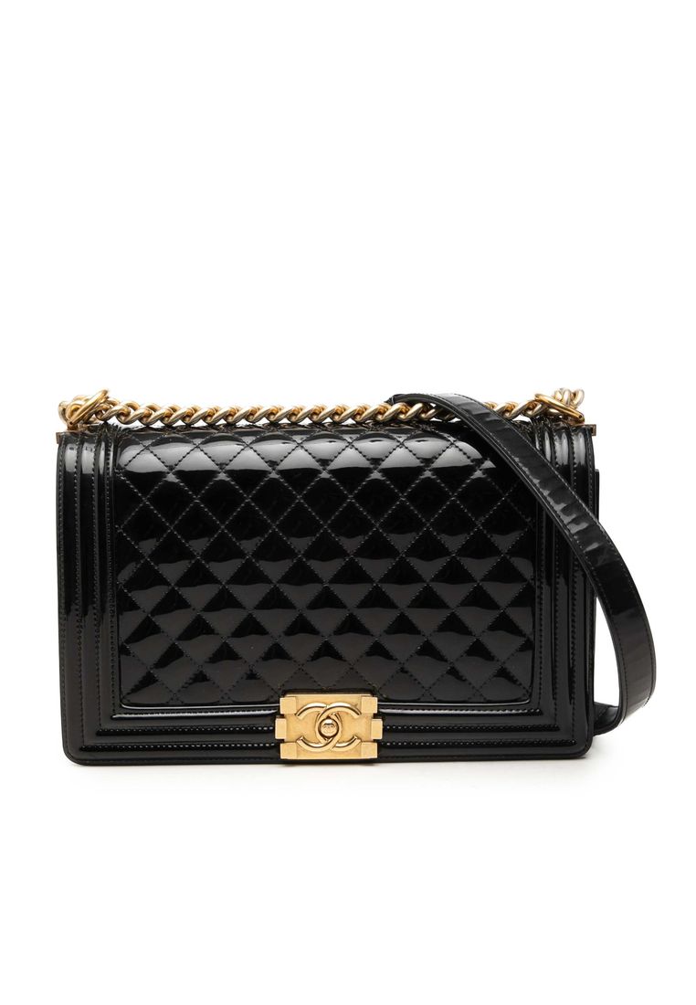 CHANEL Pre-Loved Chanel Medium Quilted Patent Boy Flap