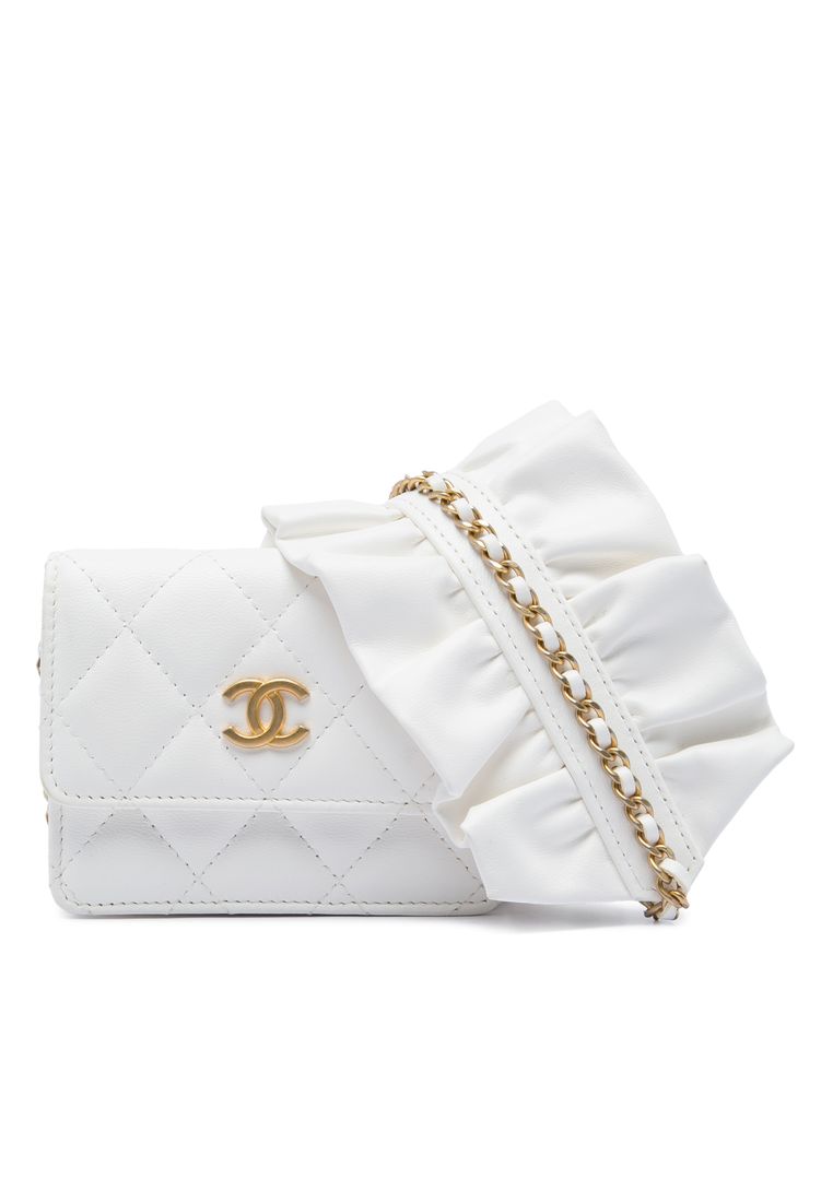 CHANEL Pre-Loved Chanel Quilted Lambskin Romance Card Holder On Chain