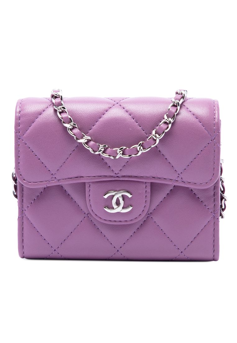 Chanel Pre-Loved Chanel Cc Quilted Lambskin Flap Card Holder On Chain