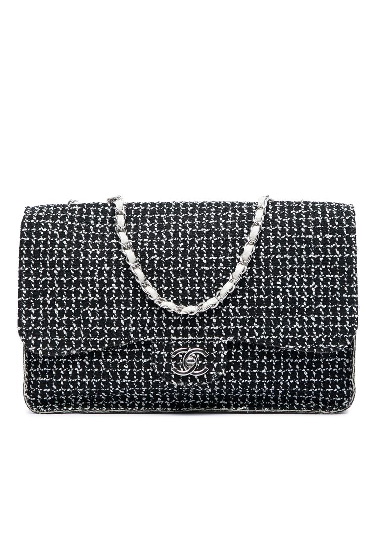 CHANEL Pre-Loved Chanel Jumbo Classic Tweed And Calfskin Single Flap
