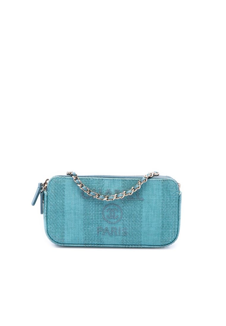 Chanel Pre-Loved Chanel Raffia Deauville Double Zip Clutch With Chain