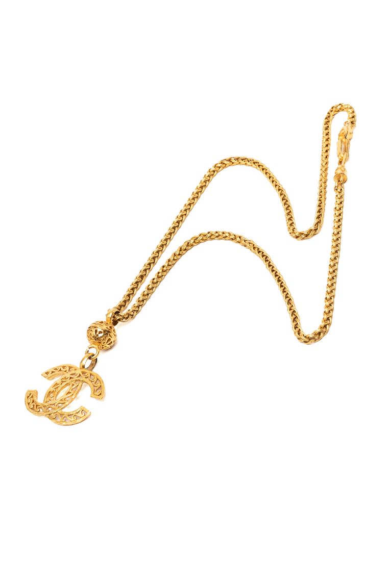 CHANEL Pre-Loved Chanel Gold Plated Cc Filigree Ball Pendant Necklace