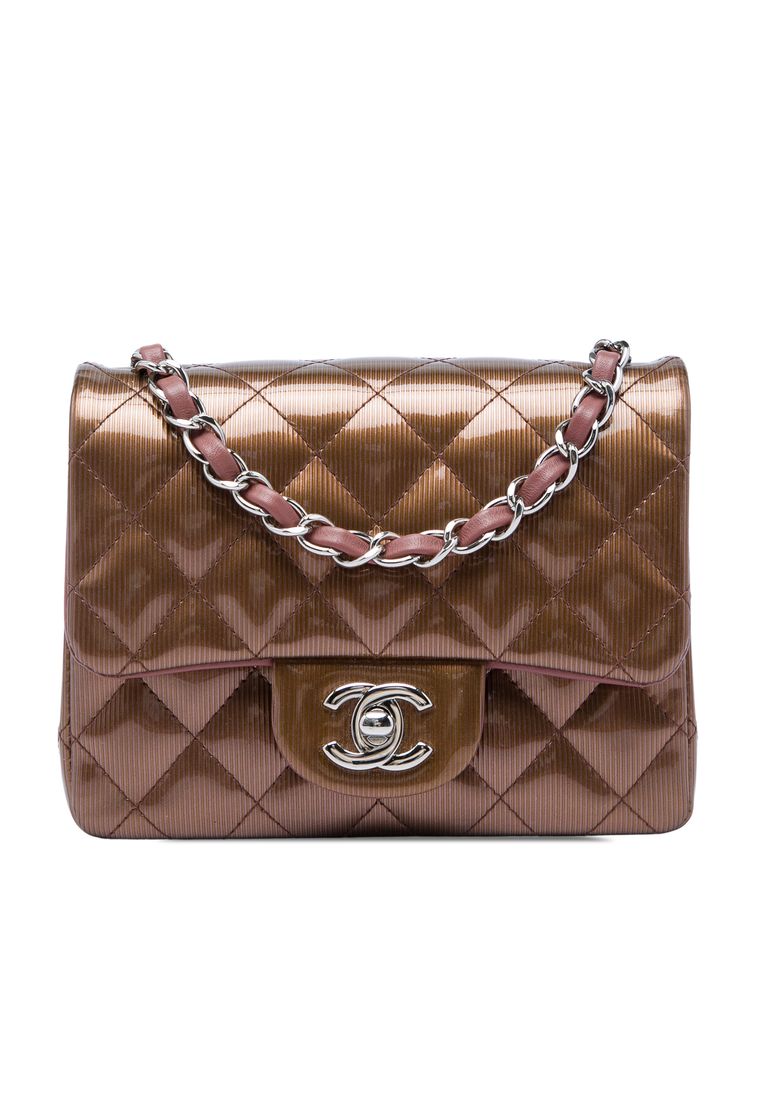 Chanel Pre-Loved Chanel Mini Square Classic Metallic Striped Patent Single Flap
