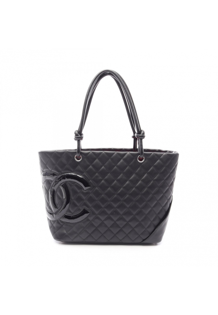 Chanel Pre-Loved Chanel Cambon line Large Shoulder bag tote bag leather enamel black silver hardware