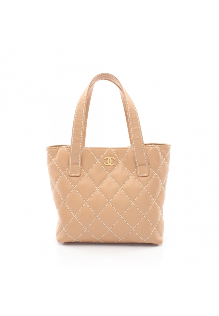 Chanel Pre-Loved Chanel wild stitch Handbag tote bag leather beige gold hardware