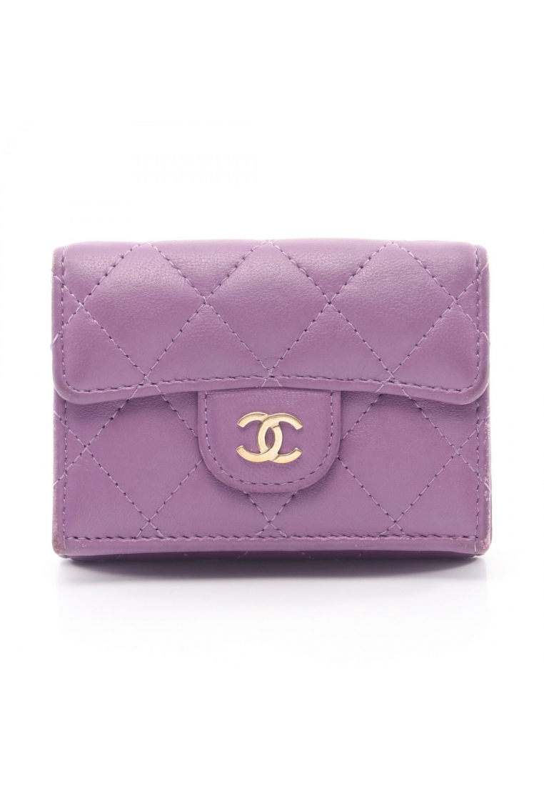 Chanel Pre-Loved Chanel classic Small flap wallet matelasse trifold wallet lambskin purple gold hard