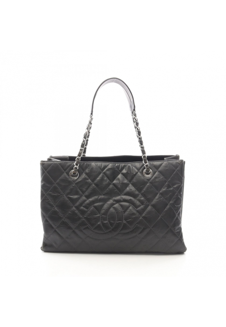 Chanel Pre-Loved Chanel matelasse chain shoulder bag chain tote bag leather black silver hardware