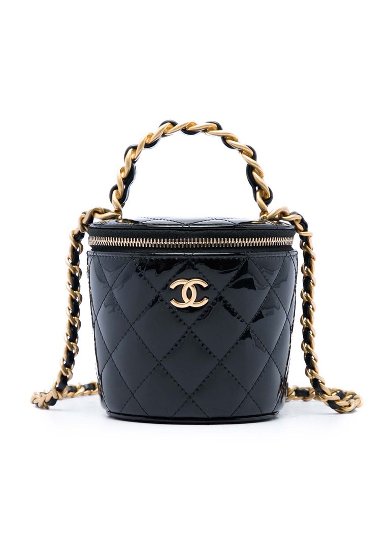 Chanel Pre-Loved Chanel Quilted Patent Afternoon Tea Top Handle Vanity Case With Chain