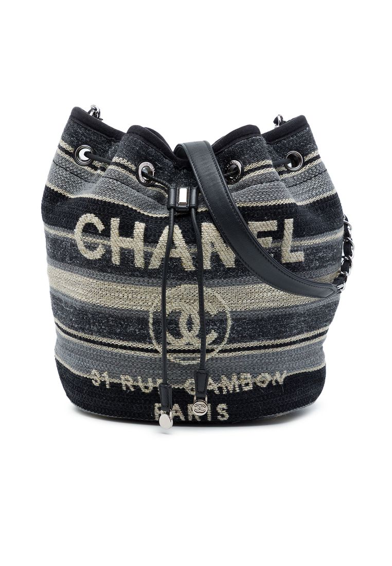 Chanel Pre-Loved Chanel Canvas And Wool Striped Deauville Drawstring Bucket Bag