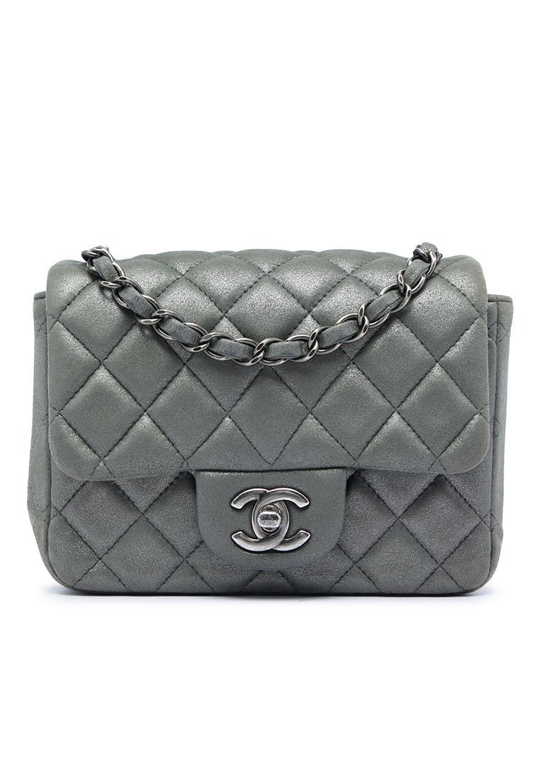 CHANEL Pre-Loved Chanel Mini Square Classic Metallic Lambskin Single Flap