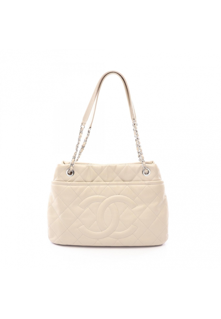 Chanel Pre-Loved Chanel matelasse chain shoulder bag chain tote bag Caviar skin ivory silver hardwar