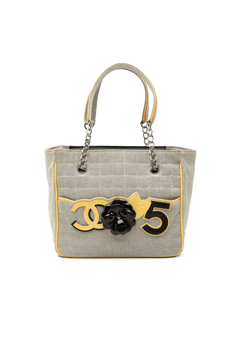 Chanel Pre-Loved Chanel Cc Camellia No. 5 Choco Bar Canvas Tote