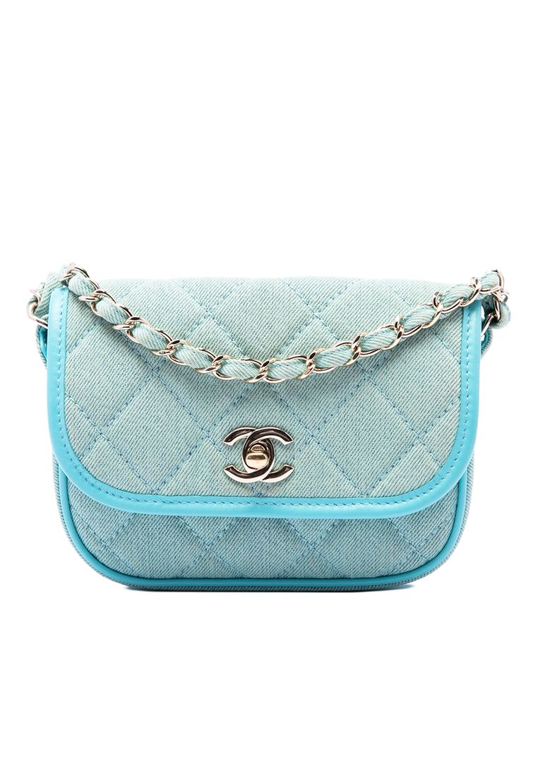 CHANEL Pre-Loved Chanel Mini Cc Quilted Denim Messenger Flap