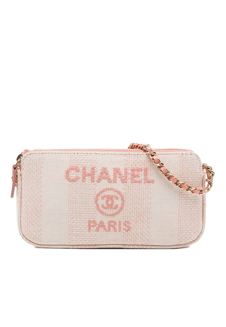 CHANEL Pre-Loved Chanel Raffia Deauville Double Zip Clutch With Chain