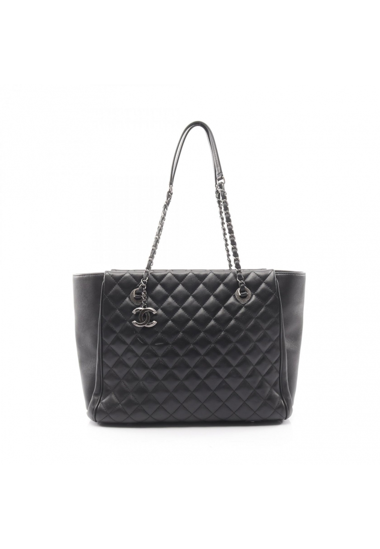 Chanel Pre-Loved Chanel matelasse chain shoulder bag chain tote bag lambskin black antique silver ha