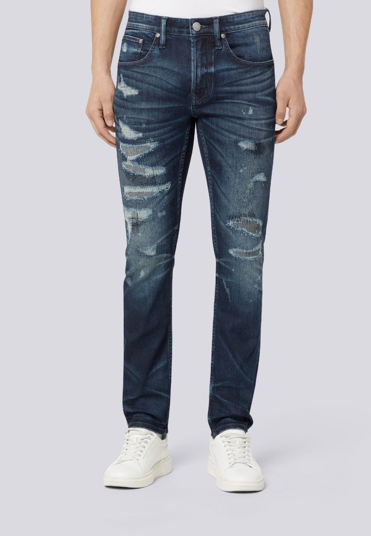 Chevignon Men's Slim Taper V57 Kaihara Dark Tone Distress Indigo Jeans