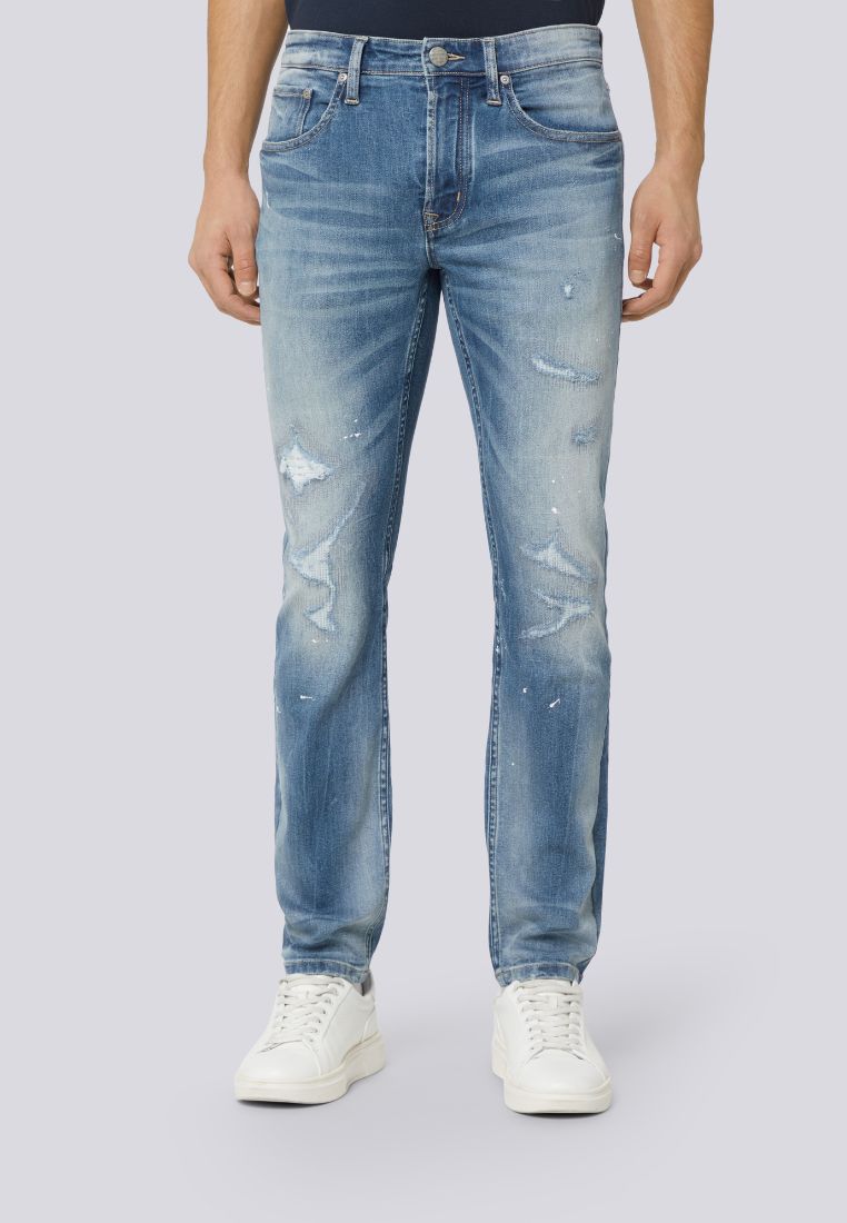 Chevignon Men's Modern Straight V57 Kaihara Distressed Indigo Jeans