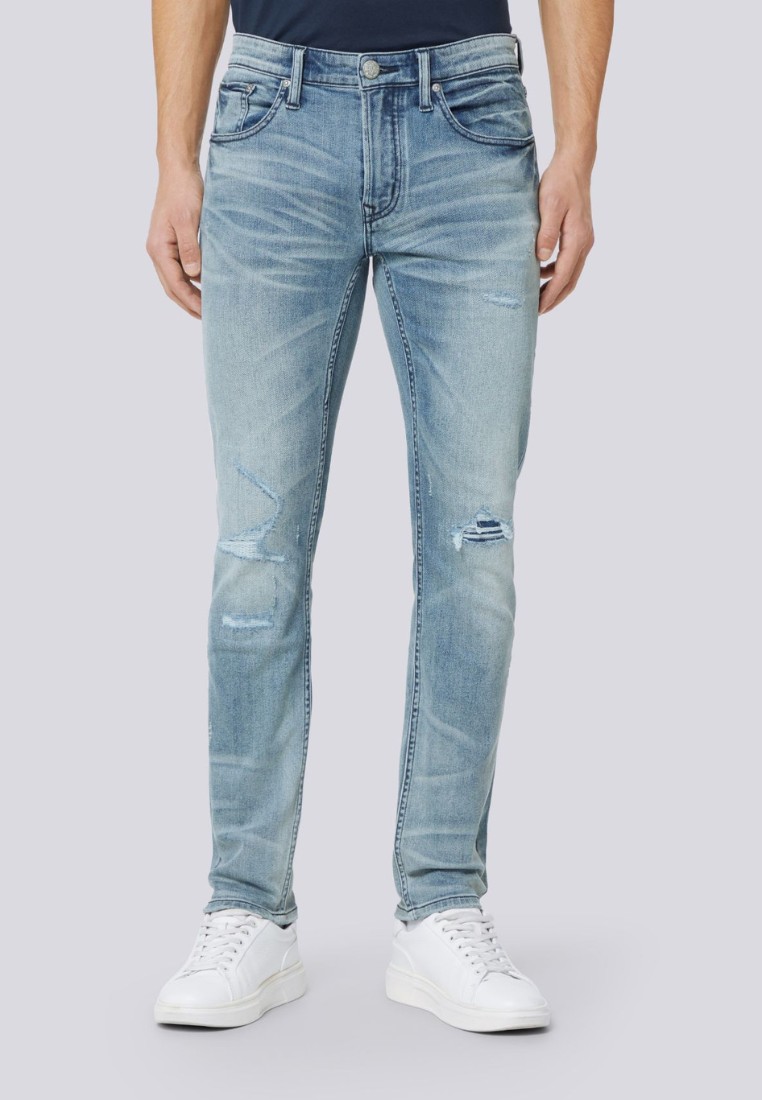 Chevignon Men's Slim Taper V57 Kaihara Light Tone Distress Indigo Jeans