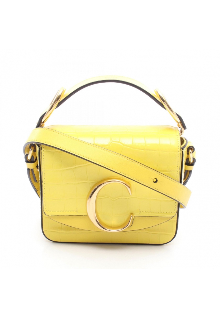Chloé Pre-Loved Chloé Chloe C top handle mini croc embossed 2WAY Shoulder bag leather yellow