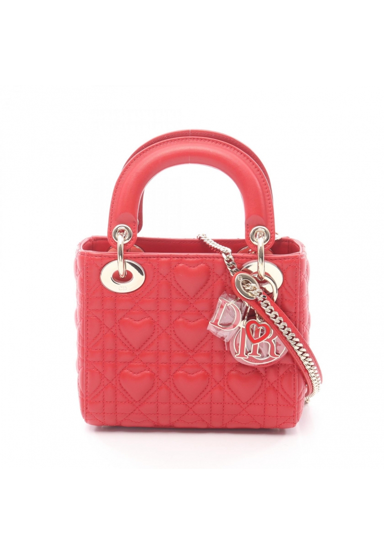 Christian Dior Pre-Loved Christian Dior lady dior mini Heart Cannage Handbag leather Red 2WAY