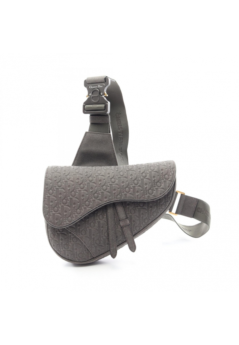 CHRISTIAN DIOR Pre-Loved Christian Dior TEARS Tears saddle bag body bag leather gray