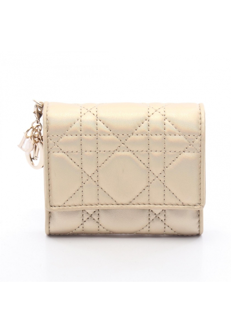 Christian Dior Pre-Loved Christian Dior lady dior Canage trifold wallet lambskin gold