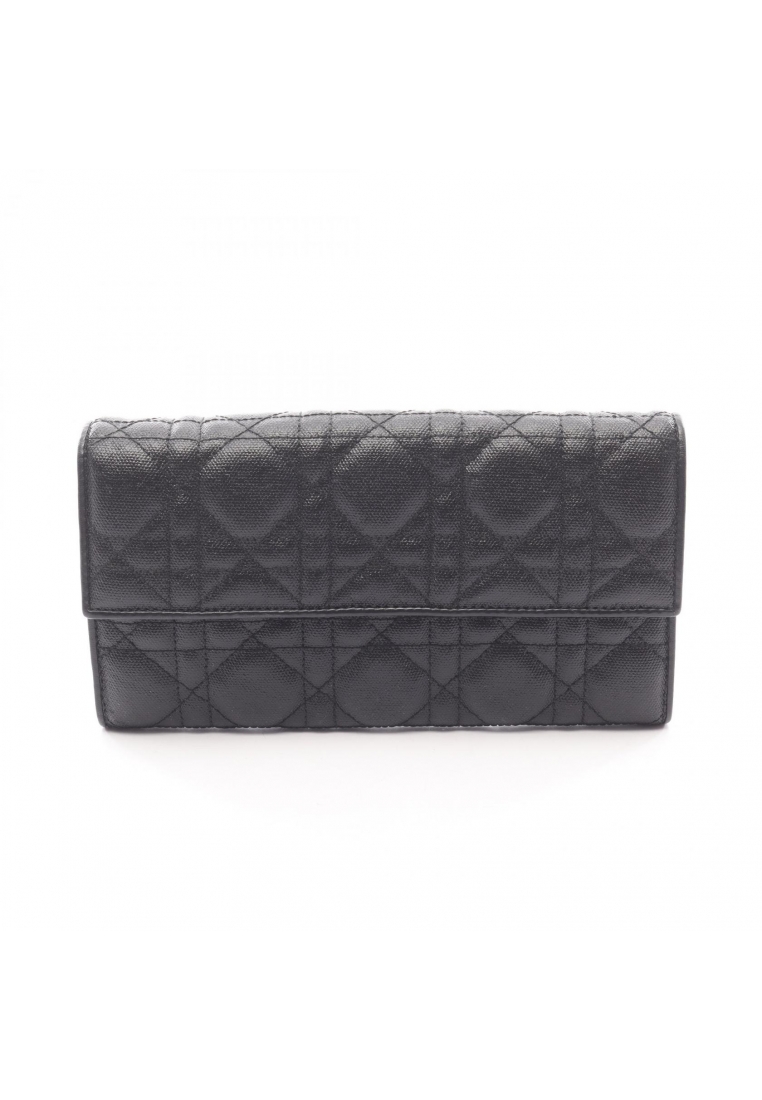 CHRISTIAN DIOR Pre-Loved Christian Dior Canage Bi-fold Long Wallet leather black