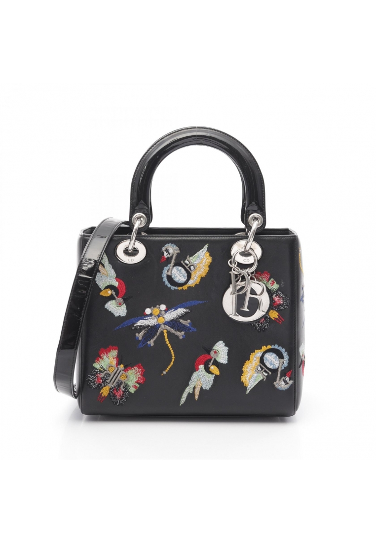Christian Dior Pre-Loved Christian Dior LADY DIOR lady dior Handbag leather enamel black embroidery 