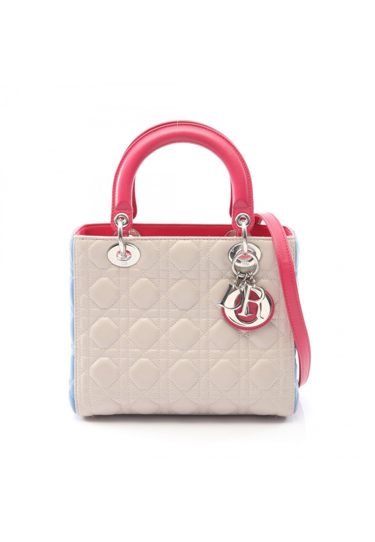 Christian Dior Pre-Loved Christian Dior LADY DIOR lady dior Canage Handbag leather light beige blue 