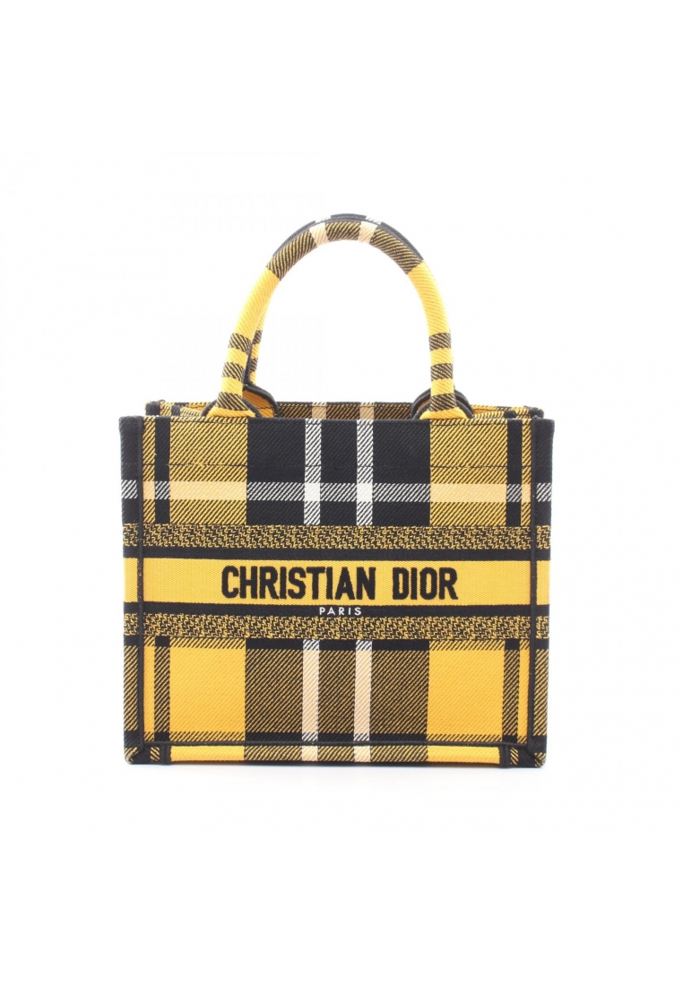 CHRISTIAN DIOR Pre-Loved Christian Dior BOOK TOTE book tote Small Plaid Handbag tote bag canvas yell