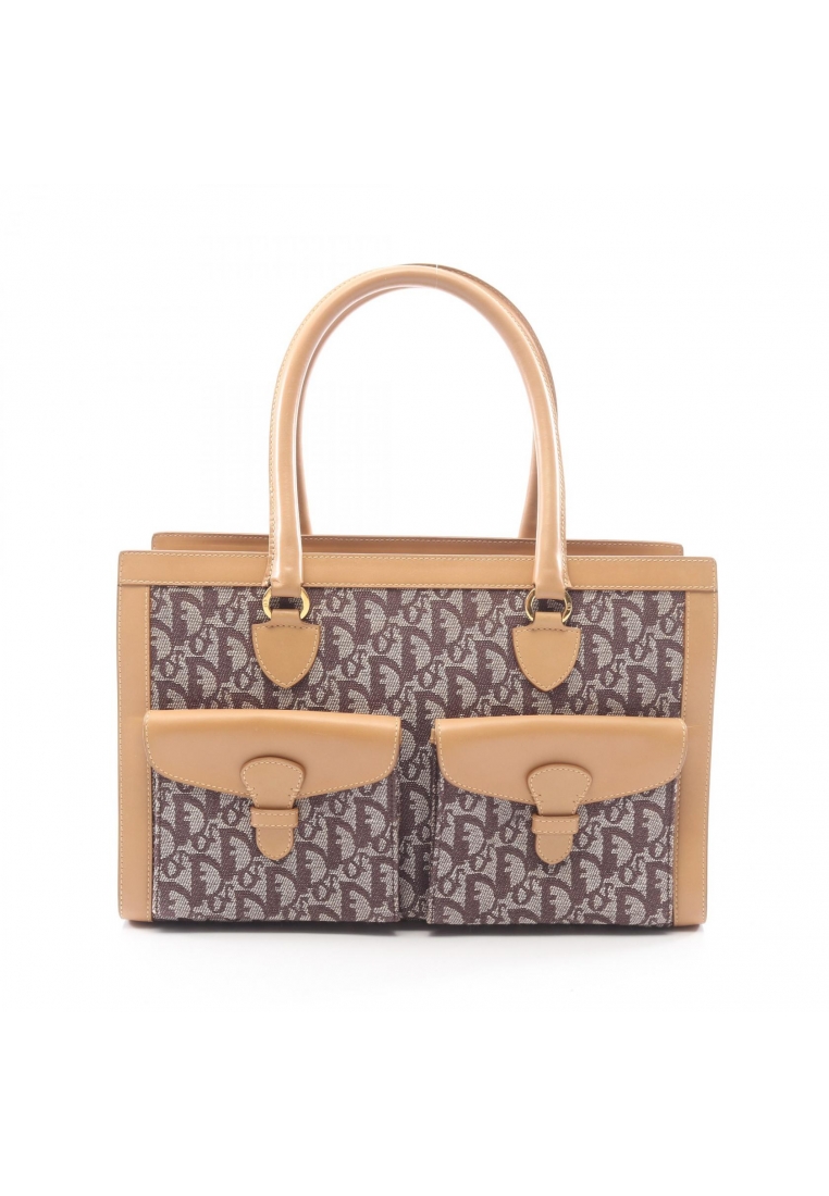 CHRISTIAN DIOR Pre-Loved Christian Dior Trotter Handbag tote bag canvas leather beige Brown