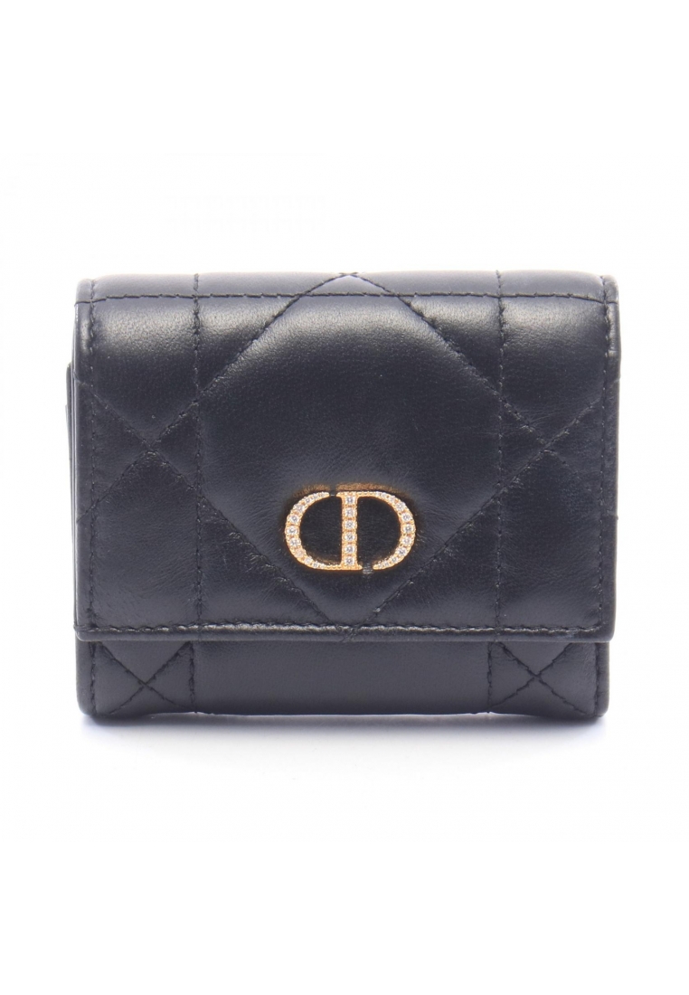 Christian Dior Pre-Loved Christian Dior Dior Caro Hibiscus crystal wallet Bi-fold wallet lambskin bl