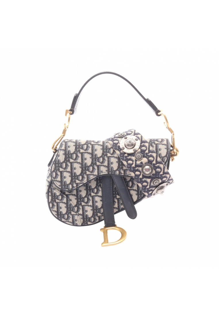 Christian Dior Pre-Loved Christian Dior saddle bag mini oblique jacquard Handbag canvas leather ivor