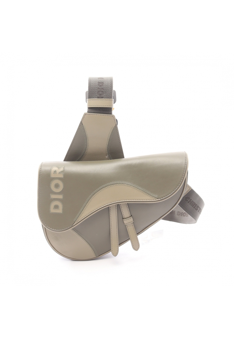 CHRISTIAN DIOR Pre-Loved Christian Dior saddle bag body bag leather Khaki green beige