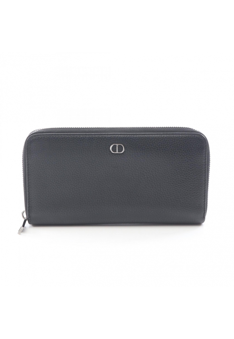 CHRISTIAN DIOR Pre-Loved Christian Dior CD Icon Long zip wallet round zipper long wallet leather bla