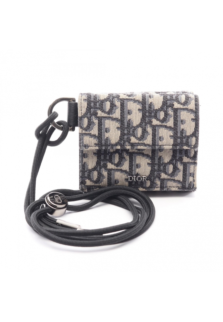 CHRISTIAN DIOR Pre-Loved Christian Dior oblique jacquard trifold wallet canvas beige Navy