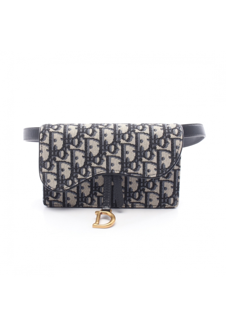 Christian Dior Pre-Loved Christian Dior oblique body bag waist bag canvas Navy beige