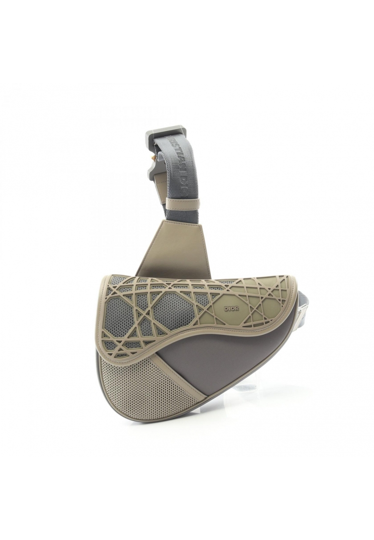 Christian Dior Pre-Loved Christian Dior SADDLE saddle body bag Nylon leather rubber gray Gray beige 