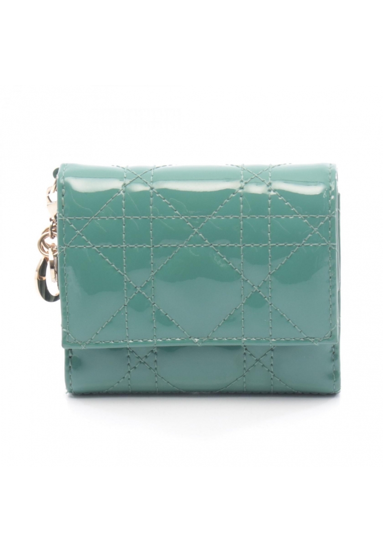 Christian Dior Pre-Loved Christian Dior LADY DIOR lotus wallet trifold wallet Patent leather Emerald