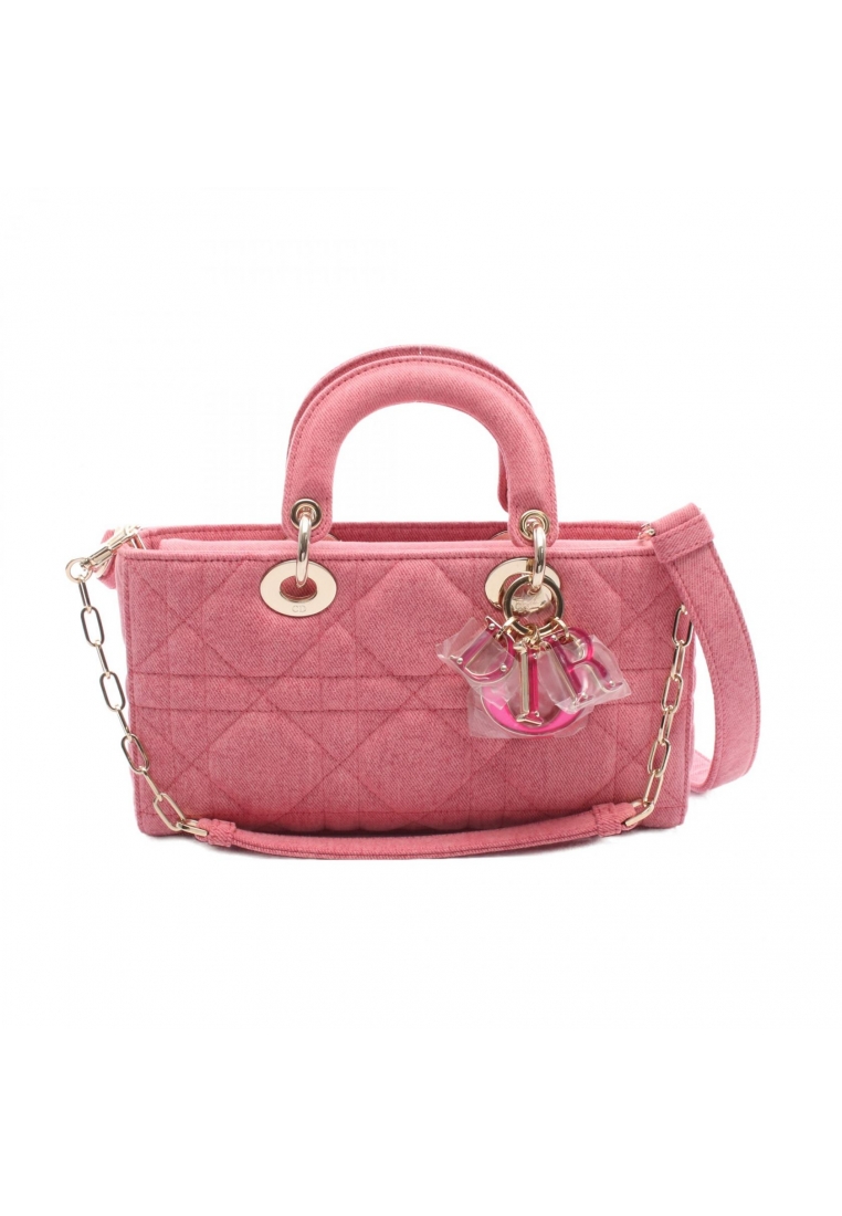 CHRISTIAN DIOR Pre-Loved Christian Dior Lady D-Joy Medium Canage Handbag denim pink 3WAY