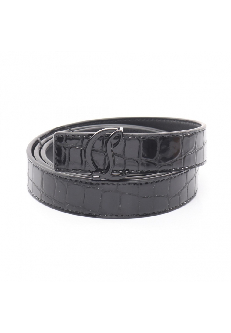 Christian Louboutin Pre-Loved CHRISTIAN LOUBOUTIN CL logo croc embossed belt Patent leather black