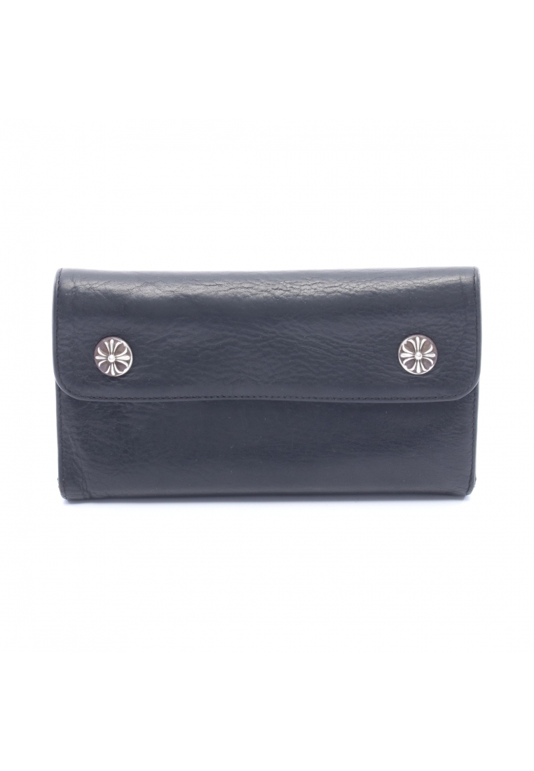 Chrome Hearts Pre-Loved Chrome Hearts Wave Walletcross button trifold long wallet leather black