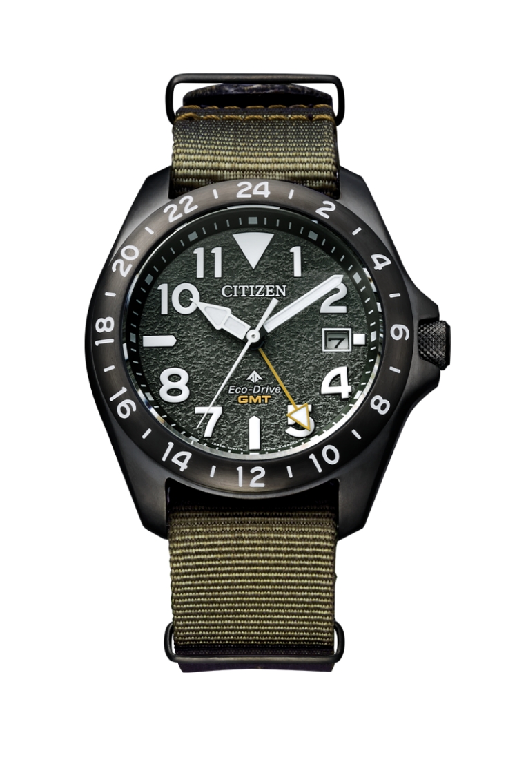 Citizen Citizen Promaster Land GMT Series Military Green Textured Dial Green Nylon Band Eco-Drive Wa