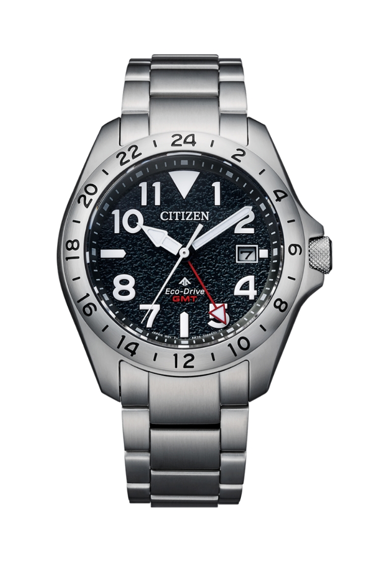 Citizen Citizen Promaster Land GMT Series Carbon Grey Textured Dial Stainless Steel Band Eco-Drive W