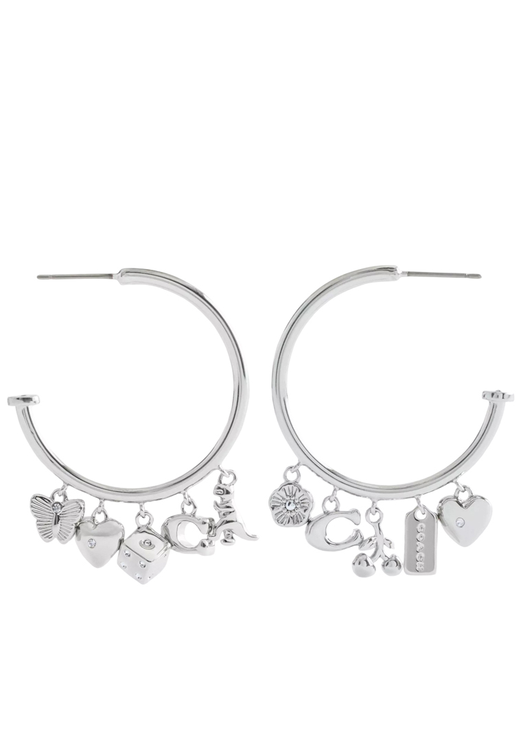COACH Butterfly And Rexy Charm Hoop Earrings - Silver CCU68